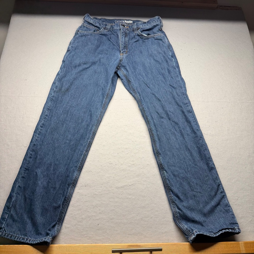 Carhartt Jeans Mens 32x32 Blue Relaxed Fit Flannel Lined Straight Leg BD4942-M